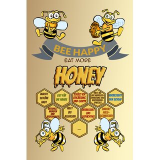 Schild Spruch "Bee happy Honey Honig" 20 x 30 cm Blechschild