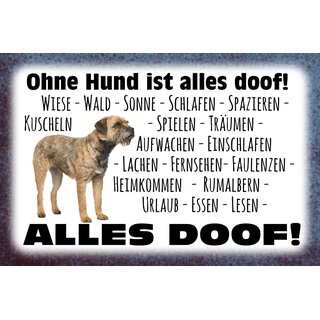 Schild Spruch "Ohne Hund ist alles doof" 30 x 20 cm Blechschild