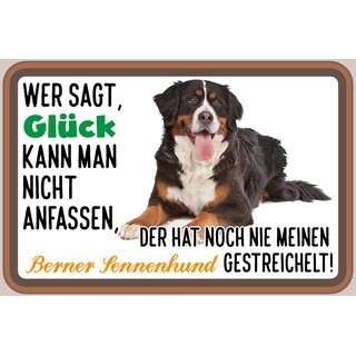 Schild Spruch "Wer sagt Glück kann man nicht anfassen Berner Sennenhund" 30 x 20 cm Blechschild