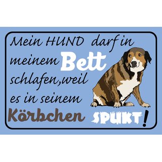 Schild Spruch "Mein Hund darf in meinem Bett schlafen" 30 x 20 cm Blechschild