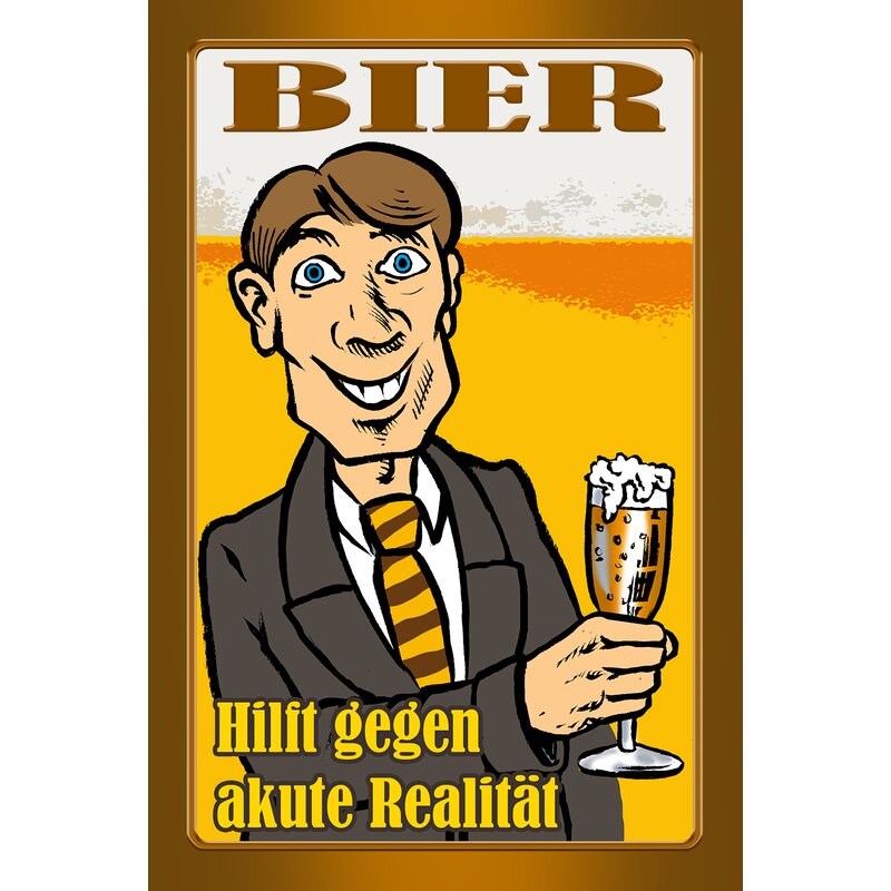 Schild Spruch "Bier hilft gegen akute Realität" 20x30 cm Blechschild,