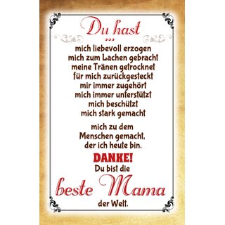 Schild Spruch "Danke du bist die beste Mama der Welt" 20 x 30 cm Blechschild