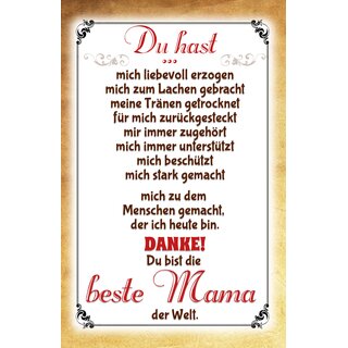 Schild Spruch "Danke du bist die beste Mama der Welt" 20 x 30 cm Blechschild