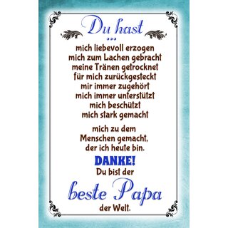 Schild Spruch "Danke du bist der beste Papa der Welt" 20 x 30 cm Blechschild