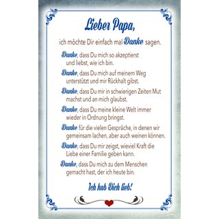 Schild Spruch "Lieber Papa, Danke sagen" 20 x 30 cm Blechschild