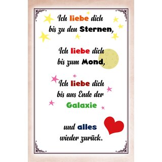 Schild Spruch "Ich liebe dich bis zu den Sternen" 20 x 30 cm Blechschild
