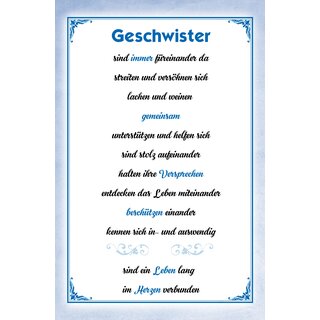 Schild Spruch "Geschwister sind immer füreinander da" 20 x 30 cm Blechschild