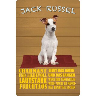 Schild Spruch "Hund Jack Russel Charmant Liebevoll" 20 x 30 cm Blechschild