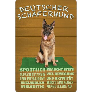 Schild Spruch "Hund Deutscher Schäferhund Sportlich Beschützend" 20 x 30 cm Blechschild