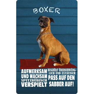 Schild Spruch "Hund Boxer Aufmerksam und Wachsam" 20 x 30 cm Blechschild