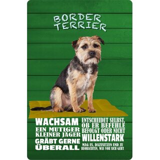 Schild Spruch "Hund Border Terrier Waschsam Willenstark" 20 x 30 cm Blechschild