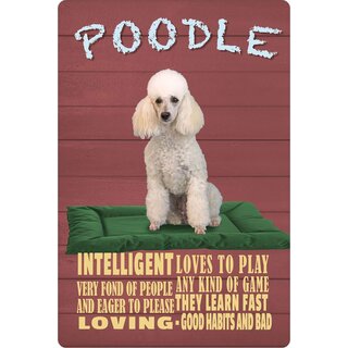Schild Spruch "Hund Poodle Intelligent Loving" 20 x 30 cm Blechschild
