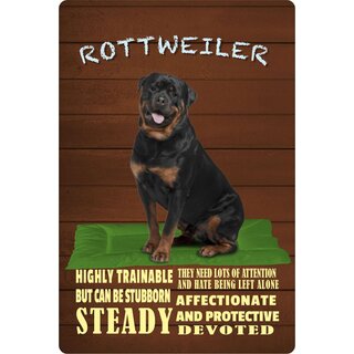 Schild Spruch "Hund Rottweiler High trainable Affectionate" 20 x 30 cm Blechschild