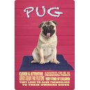 Schild Spruch "Hund Pug Clever and Attentive"...