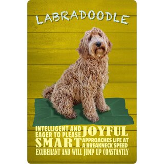 Schild Spruch "Hund Labradoodle Joyful Smart" 20 x 30 cm Blechschild
