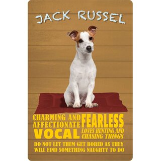 Schild Spruch "Hund Jack Russel Charming Fearless" 20 x 30 cm Blechschild