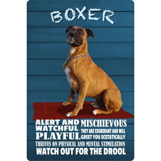 Schild Spruch "Hund Boxer Watchful Playful" 20 x 30 cm Blechschild