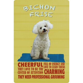 Schild Spruch "Hund Bichon Frise Cheerful Charming" 20 x 30 cm Blechschild