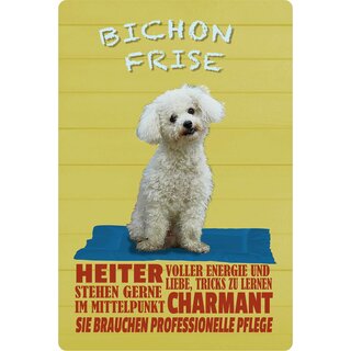 Schild Spruch "Hund Bichon Frise Charmant Heiter" 20 x 30 cm Blechschild
