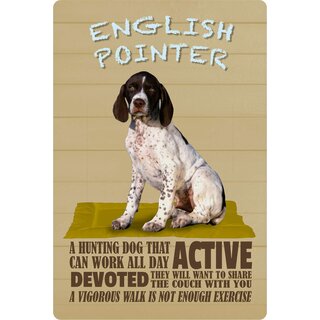 Schild Spruch "Hund English Pointer Devoted Active" 20 x 30 cm Blechschild
