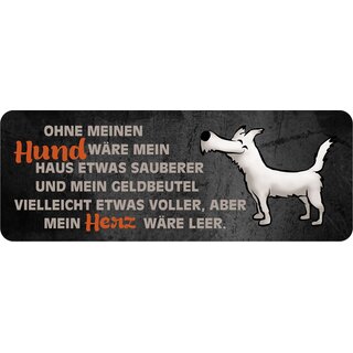 Schild Spruch "Ohne Hund wäre mein Haus sauber" 27 x 10 cm Blechschild