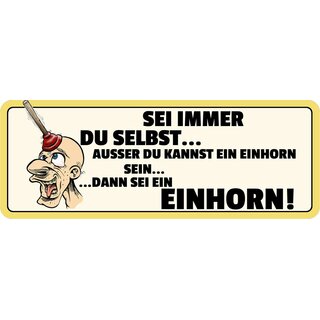 Schild Spruch "Sei du selbst außer du bist ein Einhorn" 27 x 10 cm Blechschild