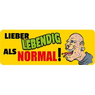 Schild Spruch "Lieber lebendig als normal!" 27 x 10 cm Blechschild