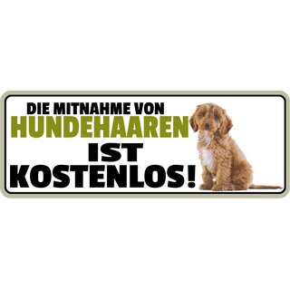 Schild Spruch "Die Mitnahme von Hundehaaren ist kostenlos!" 27 x 10 cm Blechschild