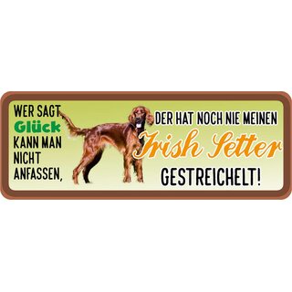 Schild Spruch "Wer sagt Glück kann man nicht anfassen Irish Setter" 27 x 10 cm Blechschild