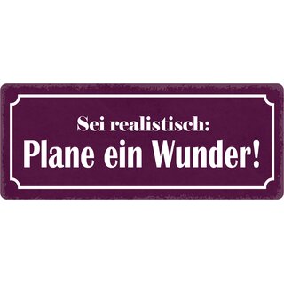 Schild Spruch "Sei realistisch: Plane ein Wunder" 27 x 10 cm Blechschild