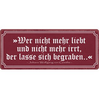Schild Spruch "Wer nicht mehr liebt und nicht mehr irrt" 27 x 10 cm Blechschild