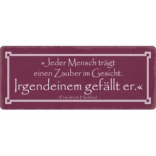 Schild Spruch "Jeder Mensch trägt einen Zauber im Gesicht" 27 x 10 cm Blechschild