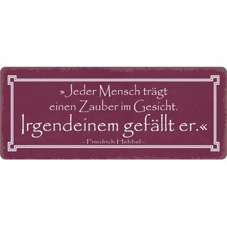 Schild Spruch "Jeder Mensch trägt einen Zauber im Gesicht" 27 x 10 cm Blechschild