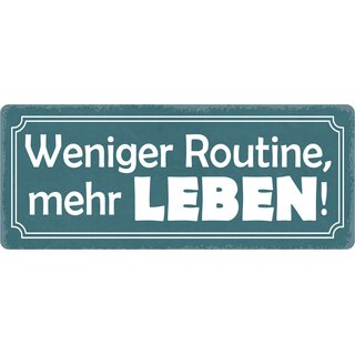 Schild Spruch "Weniger Routine mehr Leben" 27 x 10 cm Blechschild