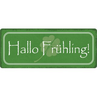 Schild Spruch "Hallo Frühling!" 27 x 10 cm Blechschild
