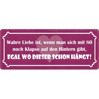 Schild Spruch "Wahre Liebe ist, Klapse auf den Hintern" 27 x 10 cm Blechschild
