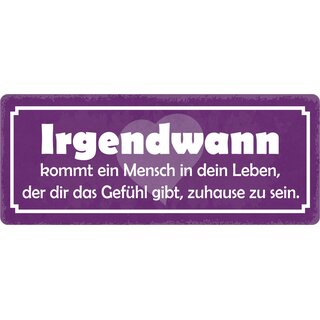 Schild Spruch "Irgendwann kommt ein Mensch in dein Leben" 27 x 10 cm Blechschild