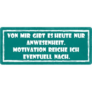 Schild Spruch "Von mir gibt es heute nur Anwesenheit" 27 x 10 cm Blechschild