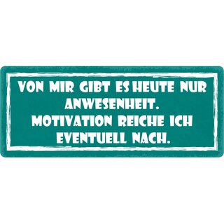 Schild Spruch "Von mir gibt es heute nur Anwesenheit" 27 x 10 cm Blechschild