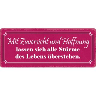 Schild Spruch "Mit Zuversicht und Hoffnung lassen sich Stürme überstehen" 27 x 10 cm Blechschild