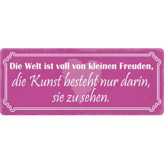 Schild Spruch "Die Welt ist voll von kleinen Freuden" 27 x 10 cm Blechschild