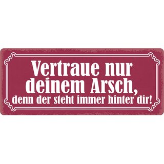 Schild Spruch "Vertraue nur deinem Arsch" 27 x 10 cm Blechschild