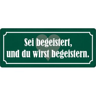 Schild Spruch "Sei begeistert, und du wirst begeistern." 27 x 10 cm Blechschild