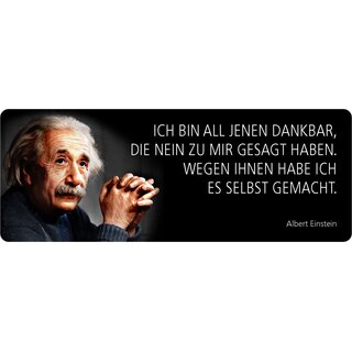 Schild Spruch "Dankbar, die nein gesagt haben, Einstein" 27 x 10 cm Blechschild