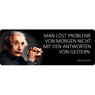 Schild Spruch "Löst Probleme mit Anworten von gestern nicht, Einstein" 27 x 10 cm Blechschild