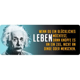 Schild Spruch "Wenn du ein glückliches Leben möchtest, Einstein" 27 x 10 cm Blechschild