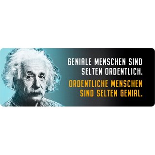 Schild Spruch "Geniale Menschen sind selten ordentlich, Einstein" 27 x 10 cm Blechschild