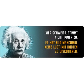 Schild Spruch "Wer schweigt stimmt nicht immer zu, Einstein" 27 x 10 cm Blechschild