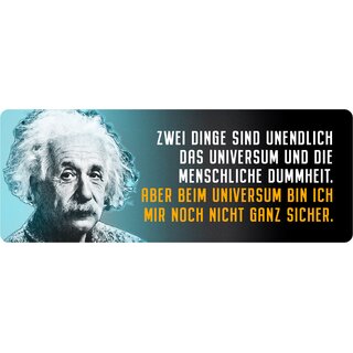 Schild Spruch "Dinge unendlich Menschen und Universum, Einstein" 27 x 10 cm Blechschild