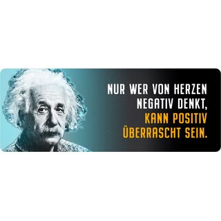 Schild Spruch "Nur wer von Herzen negativ denkt, Einstein" 27 x 10 cm Blechschild